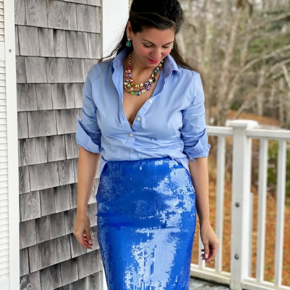 Midi Skirt Royal Blue Pencil Skirt Outfit ZARA Cobalt Blue Sequin